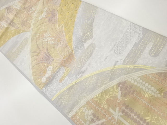 光悦垣に菖蒲・藤模様織出し袋帯